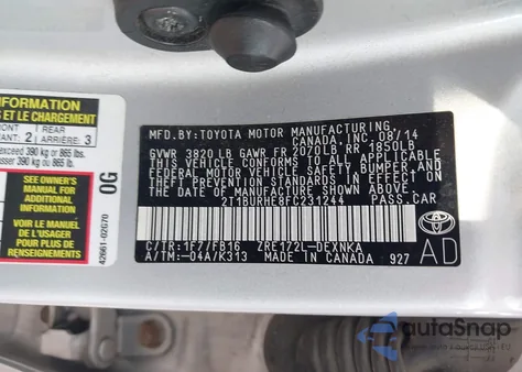 2015 Toyota Corolla Le из США, поврежденный, VIN 2T1BURHE8FC231244